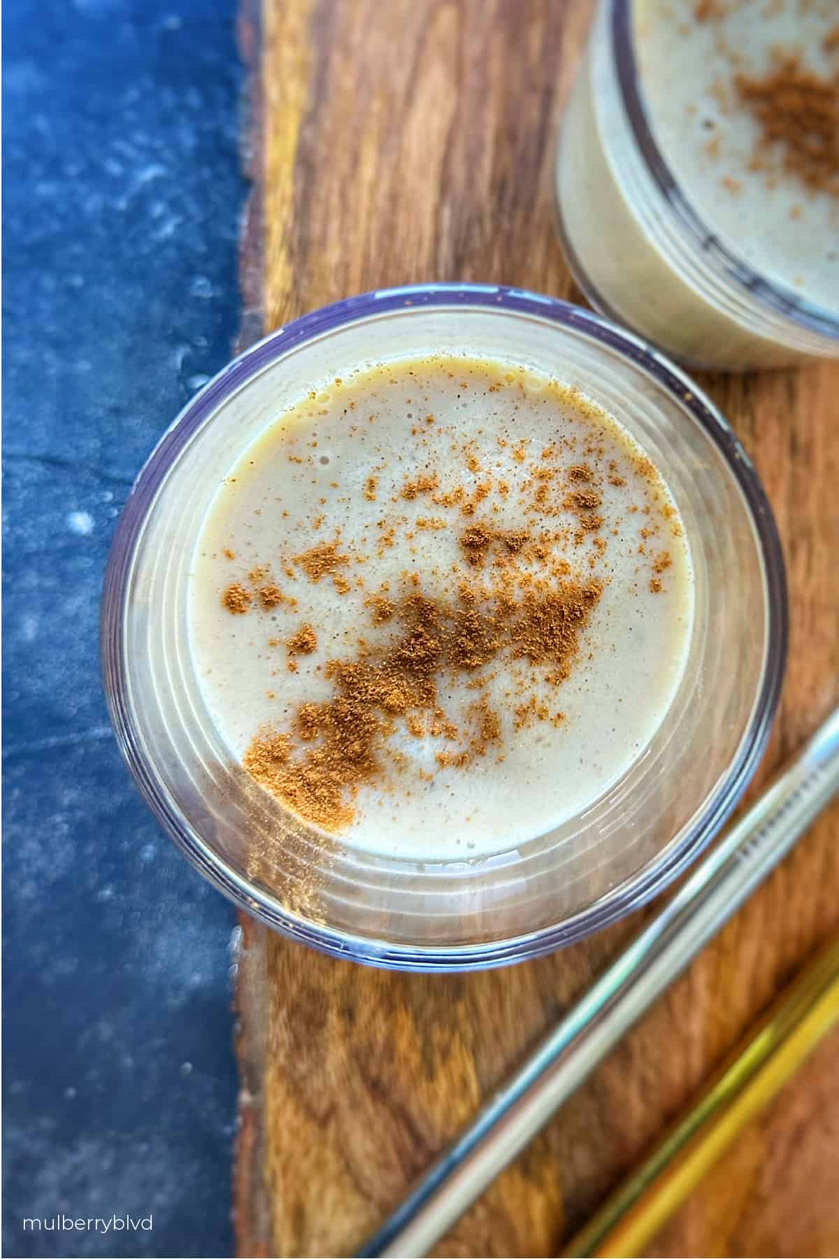 Close up of a completed caramelized banana smoothie