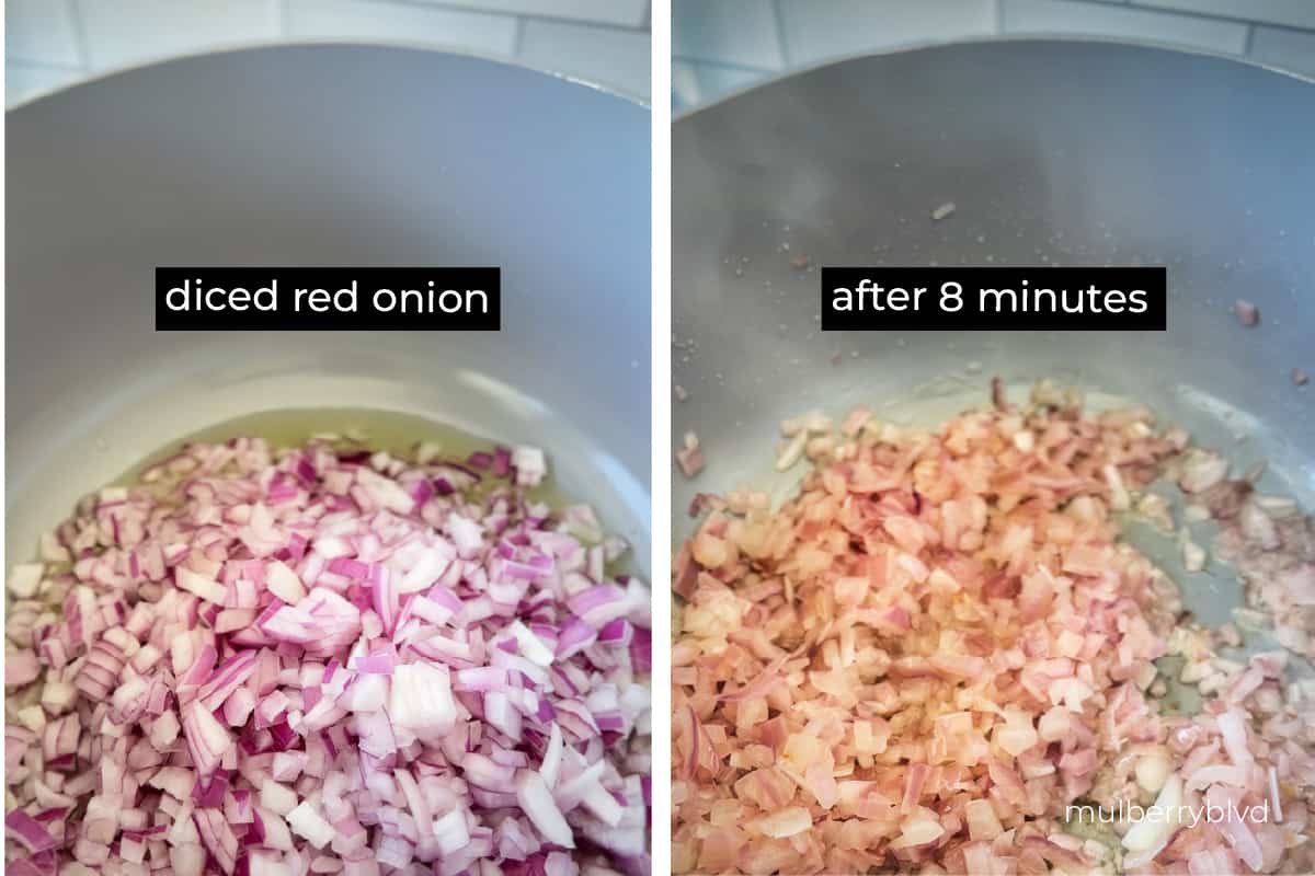 Red onions before and after browning