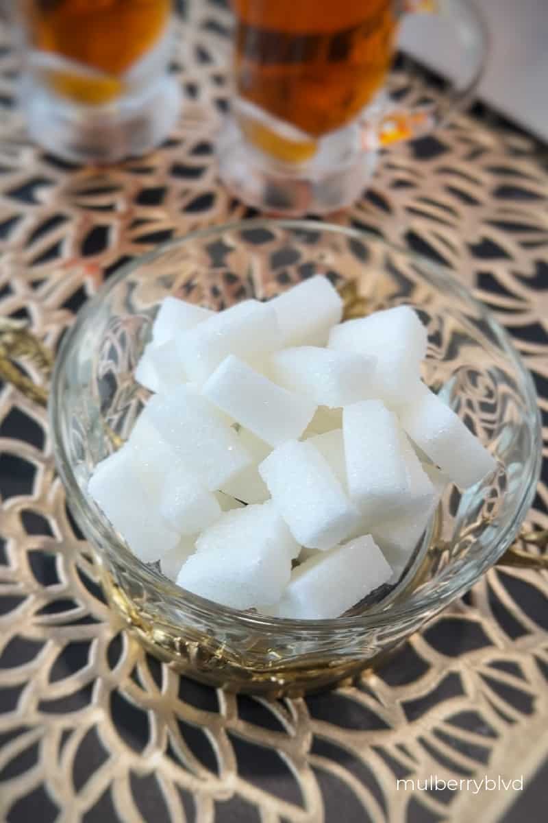 Sugar cubes in a bowl